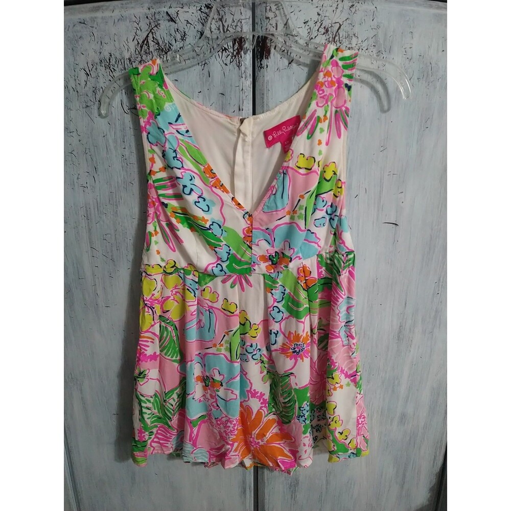 Lilly Pulitzer V-neck Sleeveless Floral Print Top Small Boho Beachy Feminine